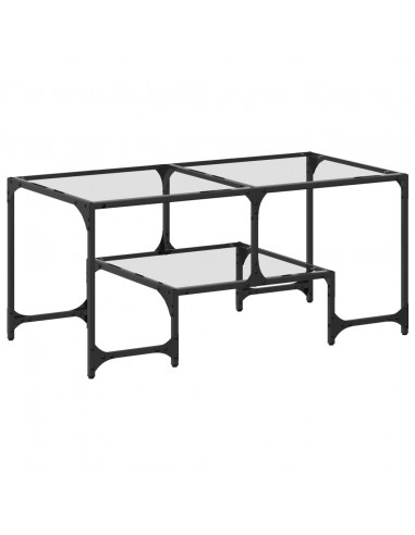 Tavolini con Piano Vetro Trasparente 2 pz 98,5x50x45 cm Acciaio