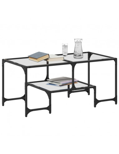 Tavolini con Piano Vetro Trasparente 2 pz 98,5x50x45 cm Acciaio