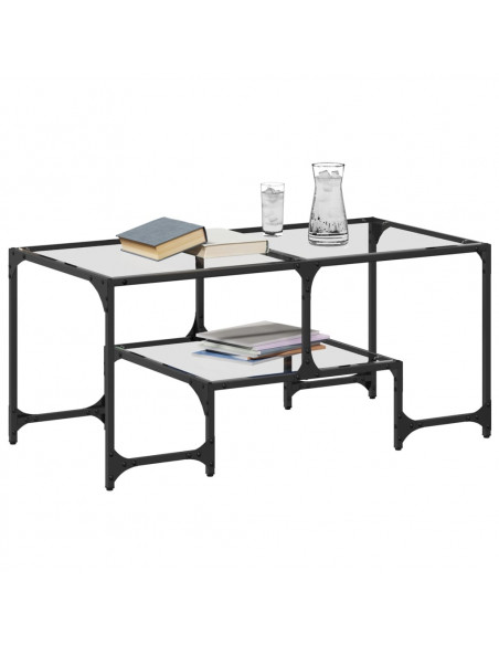 Tavolini con Piano Vetro Trasparente 2 pz 98,5x50x45 cm Acciaio