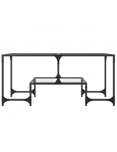 Tavolini con Piano Vetro Trasparente 2 pz 98,5x50x45 cm Acciaio