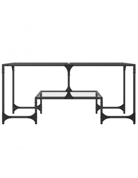 Tavolini con Piano Vetro Trasparente 2 pz 98,5x50x45 cm Acciaio