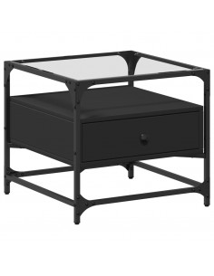 Tavolino con Piano in Vetro Nero 50x50x45 cm Acciaio 2