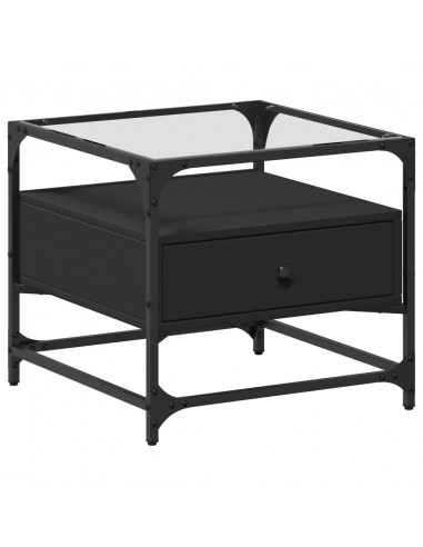 Tavolino con Piano in Vetro Nero 50x50x45 cm Acciaio