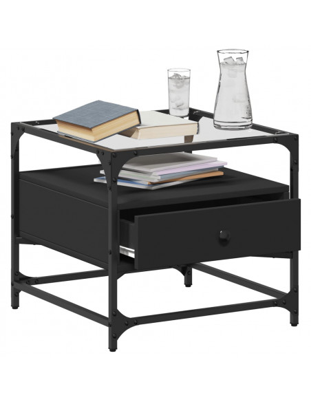 Tavolino con Piano in Vetro Nero 50x50x45 cm Acciaio