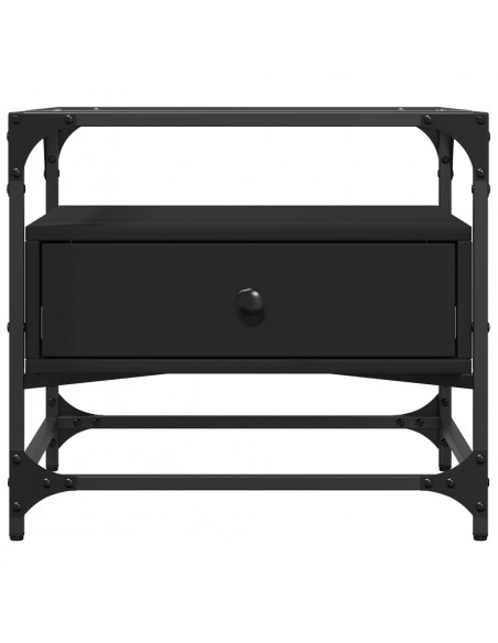 Tavolino con Piano in Vetro Nero 50x50x45 cm Acciaio