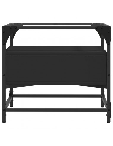 Tavolino con Piano in Vetro Nero 50x50x45 cm Acciaio