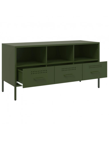 Mobile TV Verde Oliva 100,5x39x50,5cm Acciaio Laminato a Freddo