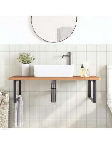 Ripiano a Parete per Lavabo in Acciaio e Massello di Faggio