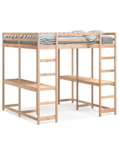 Letto Soppalco con Scrivania e Scala 160x200 cm Massello Pino 2