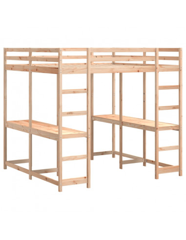 Letto Soppalco con Scrivania e Scala 160x200 cm Massello Pino