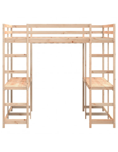 Letto Soppalco con Scrivania e Scala 160x200 cm Massello Pino