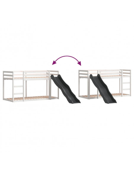 Letto a Castello Scivolo e Scala Bianco 90x190 cm Legno di Pino