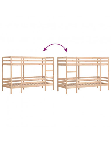 Letto a Castello 80x200 cm in Legno Massello di Pino