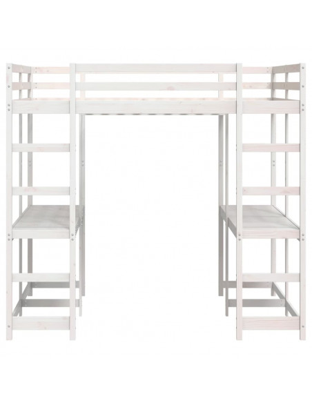 Letto Soppalco Scrivania e Scala Bianco 160x200cm Massello Pino
