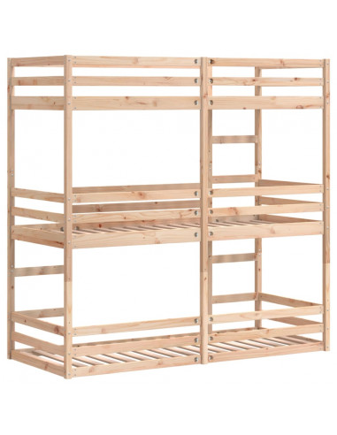 Letto a Castello Triplo 90x190 cm in Legno Massello di Pino