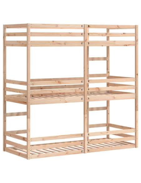 Letto a Castello Triplo 90x190 cm in Legno Massello di Pino