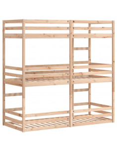 Letto a Castello Triplo 90x200 cm in Legno Massello di Pino