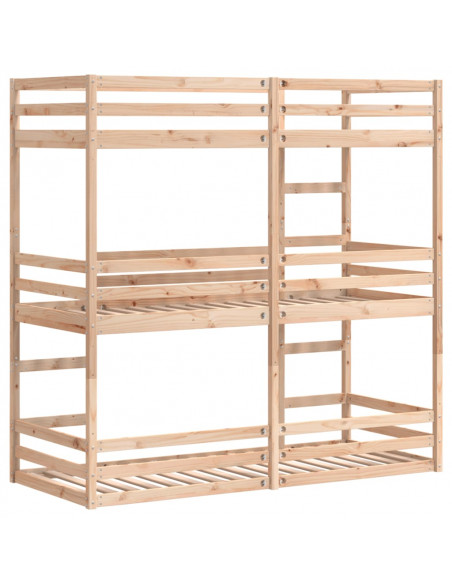 Letto a Castello Triplo 90x200 cm in Legno Massello di Pino