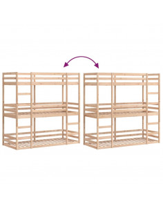 Letto a Castello Triplo 90x200 cm in Legno Massello di Pino 2