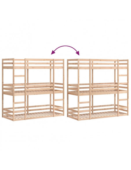 Letto a Castello Triplo 90x200 cm in Legno Massello di Pino