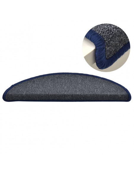 Tappetini per Scale 15 pz Grigio Scuro e Blu 56x17x3 cm