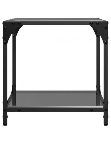 Tavolini da Salotto con Piano Vetro Nero 2pz 40x40x40cm Acciaio