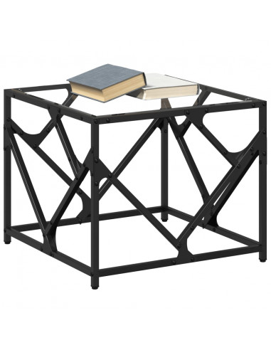 Tavolini con Piano in Vetro Trasparente 2 pz 50x50x41cm Acciaio