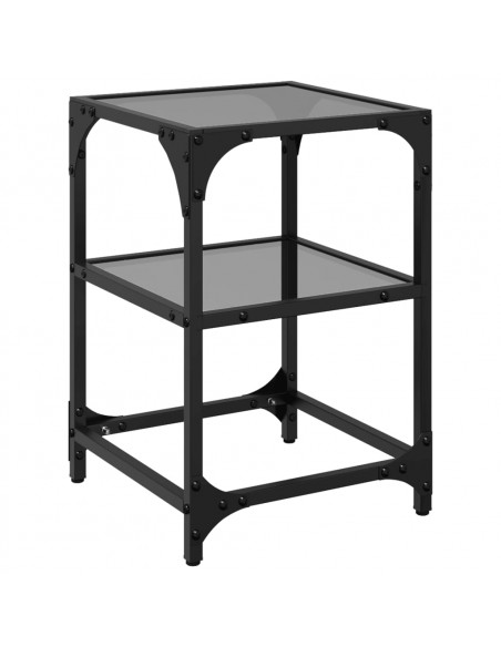 Tavolino con Piano in Vetro Nero 30x30x45 cm in Acciaio