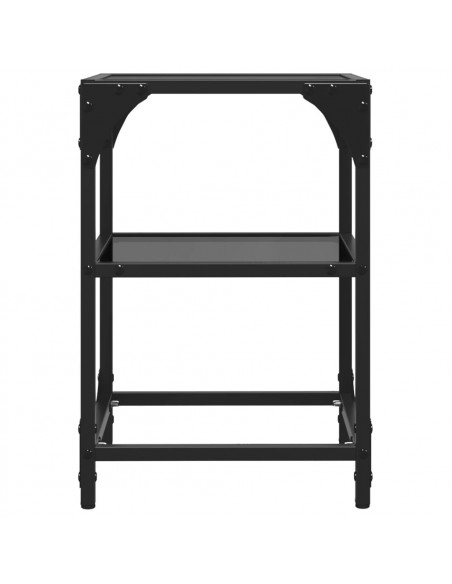 Tavolino con Piano in Vetro Nero 30x30x45 cm in Acciaio