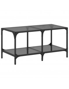 Tavolino con Piano in Vetro Nero 78,5x40x40 cm Acciaio 2