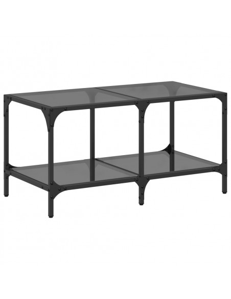 Tavolino con Piano in Vetro Nero 78,5x40x40 cm Acciaio