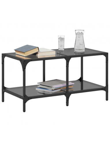 Tavolino con Piano in Vetro Nero 78,5x40x40 cm Acciaio