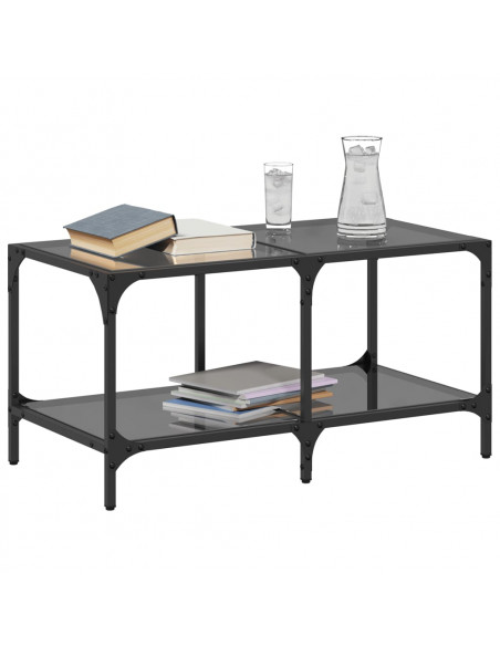 Tavolino con Piano in Vetro Nero 78,5x40x40 cm Acciaio
