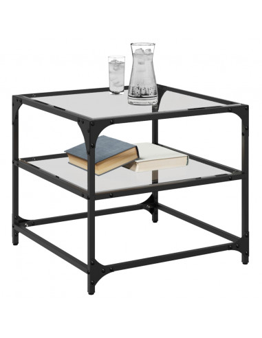 Tavolini con Piano in Vetro Trasparente 2 pz 50x50x45cm Acciaio