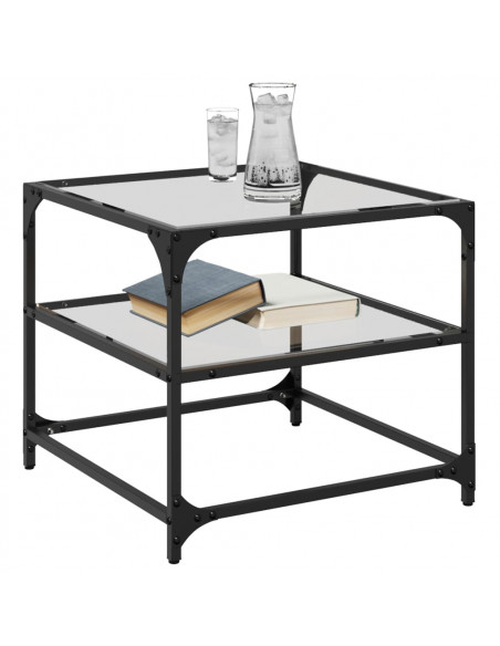 Tavolini con Piano in Vetro Trasparente 2 pz 50x50x45cm Acciaio