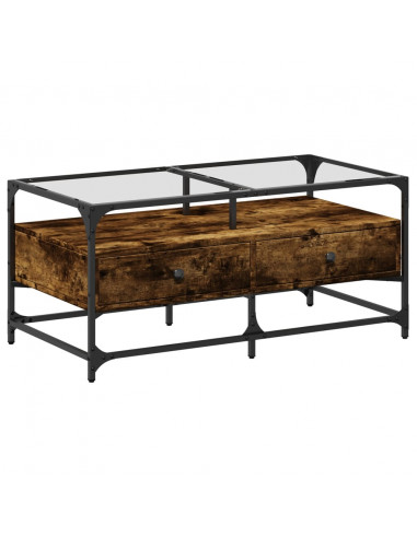 Tavolino con Piano in Vetro Rovere Fumo 98,5x50x45 cm Acciaio