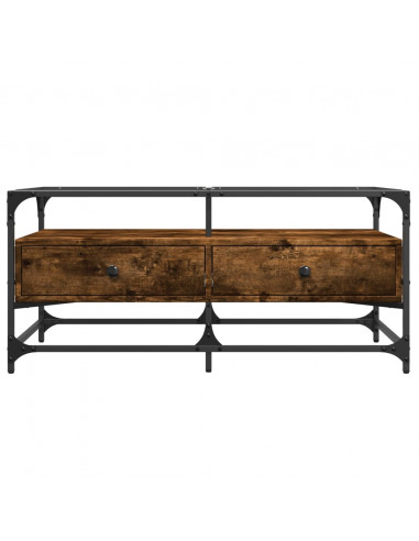 Tavolino con Piano in Vetro Rovere Fumo 98,5x50x45 cm Acciaio