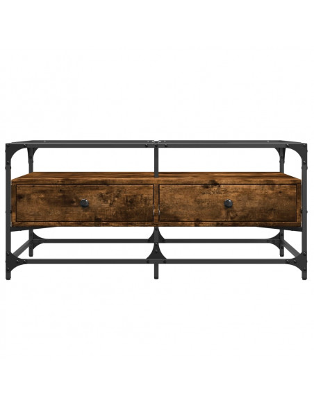 Tavolino con Piano in Vetro Rovere Fumo 98,5x50x45 cm Acciaio