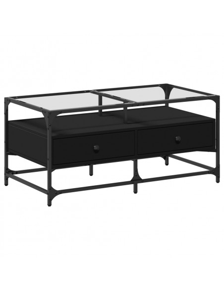 Tavolino con Piano in Vetro Nero 98,5x50x45 cm Acciaio