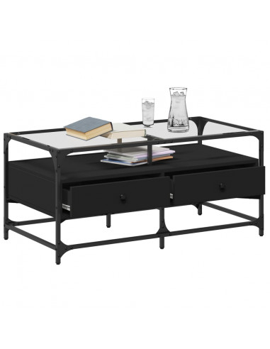 Tavolino con Piano in Vetro Nero 98,5x50x45 cm Acciaio