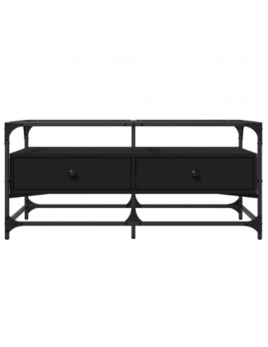 Tavolino con Piano in Vetro Nero 98,5x50x45 cm Acciaio