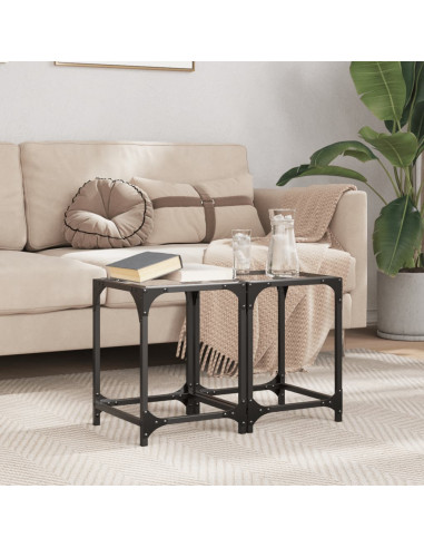 Tavolini con Piano in Vetro Trasparente 2 pz 30x30x40cm Acciaio