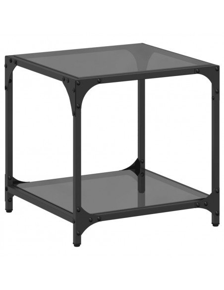 Tavolino con Piano in Vetro Nero 40x40x40 cm Acciaio