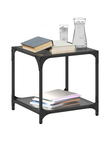 Tavolino con Piano in Vetro Nero 40x40x40 cm Acciaio