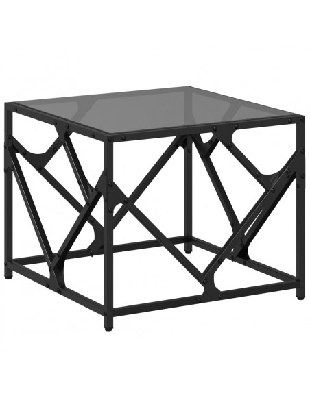 Tavolino con Piano in Vetro Nero 50x50x41 cm Acciaio