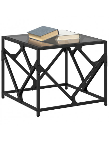 Tavolino con Piano in Vetro Nero 50x50x41 cm Acciaio