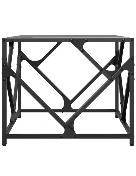 Tavolino con Piano in Vetro Nero 50x50x41 cm Acciaio