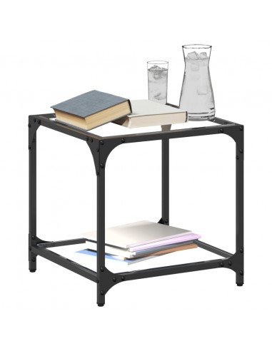 Tavolini con Piano in Vetro Trasparente 2 pz 40x40x40cm Acciaio