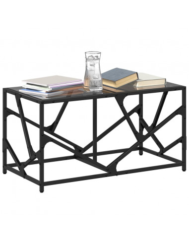 Tavolino con Piano in Vetro Nero 78,5x40x41 cm Acciaio