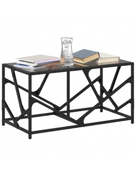 Tavolino con Piano in Vetro Nero 78,5x40x41 cm Acciaio
